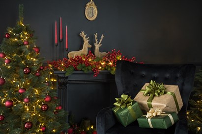 Ziemassvētku fotosesija ar tematiskajām dekorācijām